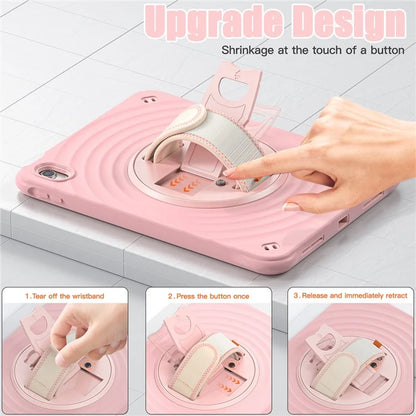 For iPad 10.9 (2022) Case Hand Strap Kickstand PC+Silicone+TPU Tablet Cover Round Ripples