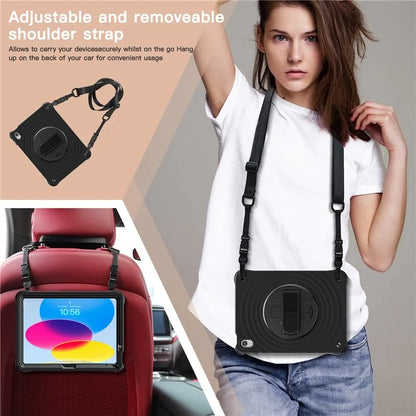 For iPad 10.9 (2022) Case Round Ripples Hand Strap Kickstand PC+Silicone Tablet Cover with Shoulder Strap