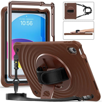 For iPad 10.9 (2022) Case Round Ripples Hand Strap Kickstand PC+Silicone Tablet Cover with Shoulder Strap