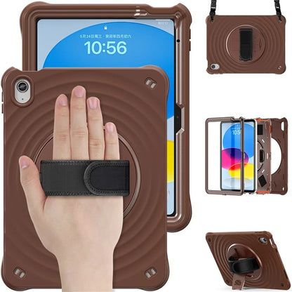 For iPad 10.9 (2022) Case Round Ripples Hand Strap Kickstand PC+Silicone Tablet Cover with Shoulder Strap