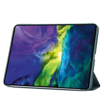 For iPad Air 11 (2024) Case Honeycomb Texture Tri-fold Stand Leather Tablet Coverish Green