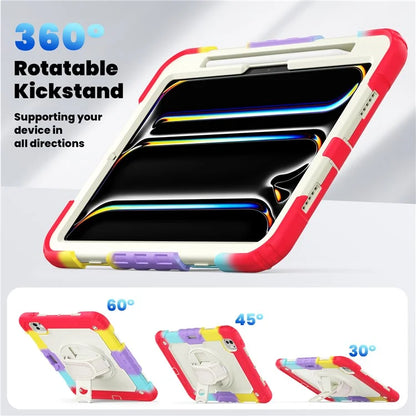 For iPad Pro 11 (2024) Case Rotating Kickstand PC+Silicone Tablet Cover with Shoulder Strap / PET Film