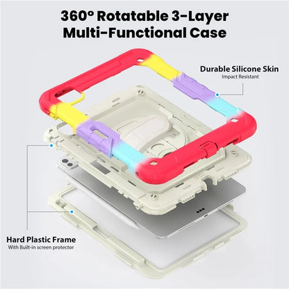 For iPad Pro 11 (2024) Case Rotating Kickstand PC+Silicone Tablet Cover with Shoulder Strap / PET Film