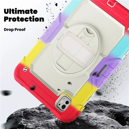 For iPad Pro 11 (2024) Case Rotating Kickstand PC+Silicone Tablet Cover with Shoulder Strap / PET Film