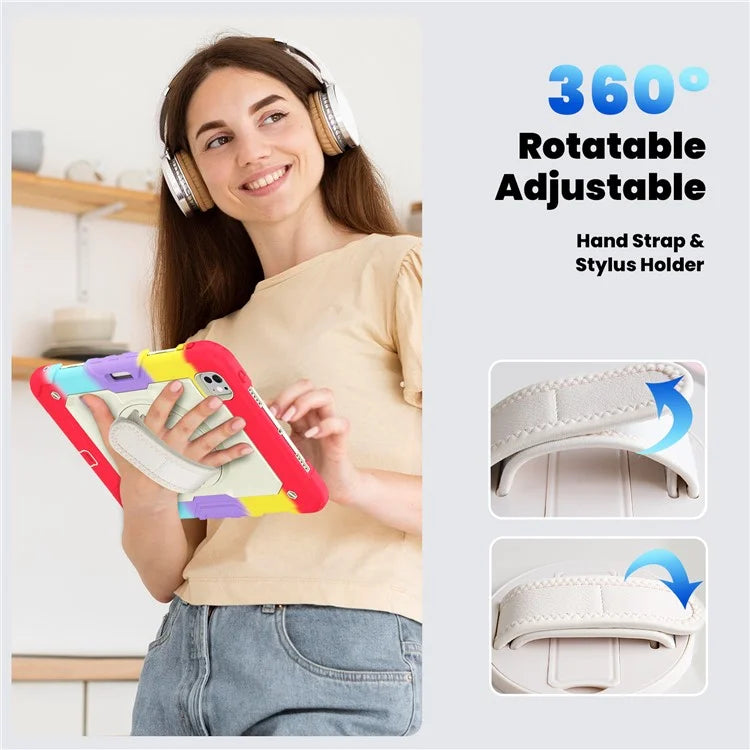 For iPad Pro 11 (2024) Case Rotating Kickstand PC+Silicone Tablet Cover with Shoulder Strap / PET Film