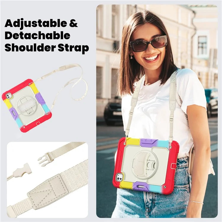 For iPad Pro 11 (2024) Case Rotating Kickstand PC+Silicone Tablet Cover with Shoulder Strap / PET Film