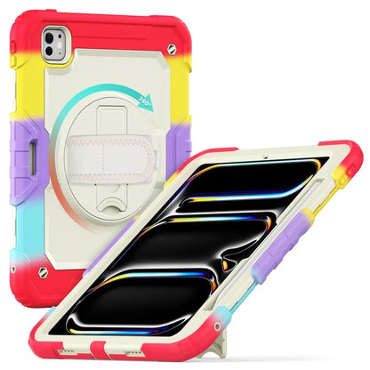 For iPad Pro 11 (2024) Case Rotating Kickstand PC+Silicone Tablet Cover with Shoulder Strap / PET Film