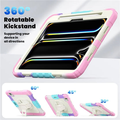 For iPad Pro 11 (2024) Case Rotating Kickstand PC+Silicone Tablet Cover with Shoulder Strap / PET Film