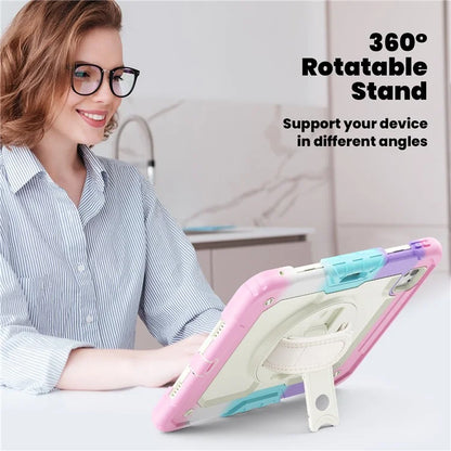 For iPad Pro 11 (2024) Case Rotating Kickstand PC+Silicone Tablet Cover with Shoulder Strap / PET Film