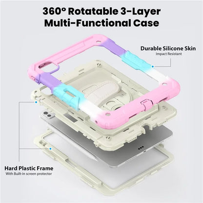 For iPad Pro 11 (2024) Case Rotating Kickstand PC+Silicone Tablet Cover with Shoulder Strap / PET Film