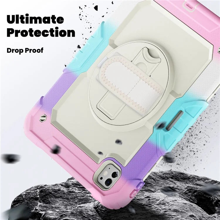 For iPad Pro 11 (2024) Case Rotating Kickstand PC+Silicone Tablet Cover with Shoulder Strap / PET Film