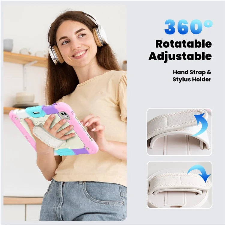 For iPad Pro 11 (2024) Case Rotating Kickstand PC+Silicone Tablet Cover with Shoulder Strap / PET Film