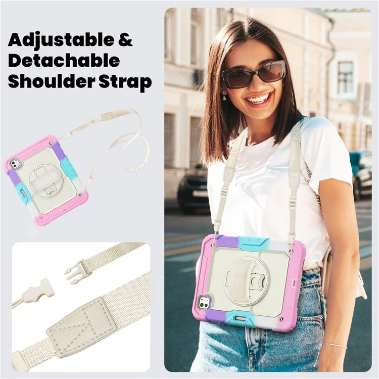 For iPad Pro 11 (2024) Case Rotating Kickstand PC+Silicone Tablet Cover with Shoulder Strap / PET Film