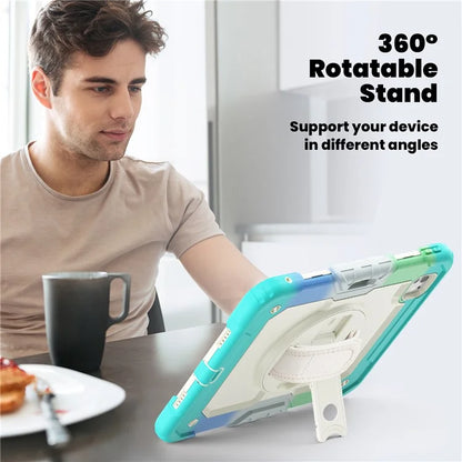 For iPad Pro 11 (2024) Case Rotating Kickstand PC+Silicone Tablet Cover with Shoulder Strap / PET Film