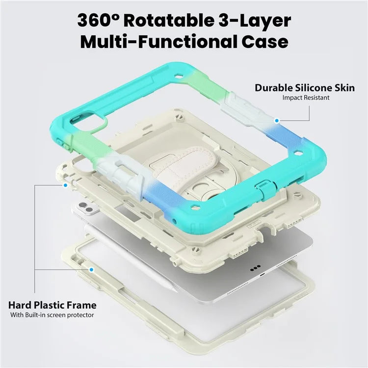 For iPad Pro 11 (2024) Case Rotating Kickstand PC+Silicone Tablet Cover with Shoulder Strap / PET Film