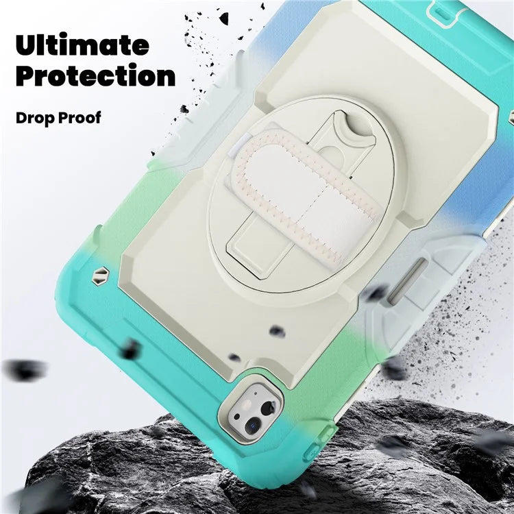 For iPad Pro 11 (2024) Case Rotating Kickstand PC+Silicone Tablet Cover with Shoulder Strap / PET Film