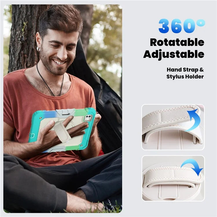 For iPad Pro 11 (2024) Case Rotating Kickstand PC+Silicone Tablet Cover with Shoulder Strap / PET Film