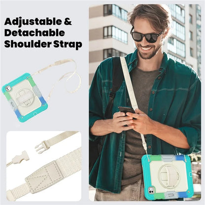 For iPad Pro 11 (2024) Case Rotating Kickstand PC+Silicone Tablet Cover with Shoulder Strap / PET Film