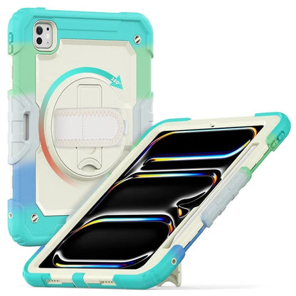 For iPad Pro 11 (2024) Case Rotating Kickstand PC+Silicone Tablet Cover with Shoulder Strap / PET Film