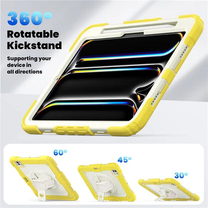 For iPad Pro 11 (2024) Case Hand Strap Kickstand PC+Silicone Tablet Cover with Shoulder Strap, PET Screen Film