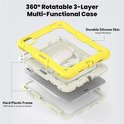 For iPad Pro 11 (2024) Case Hand Strap Kickstand PC+Silicone Tablet Cover with Shoulder Strap, PET Screen Film