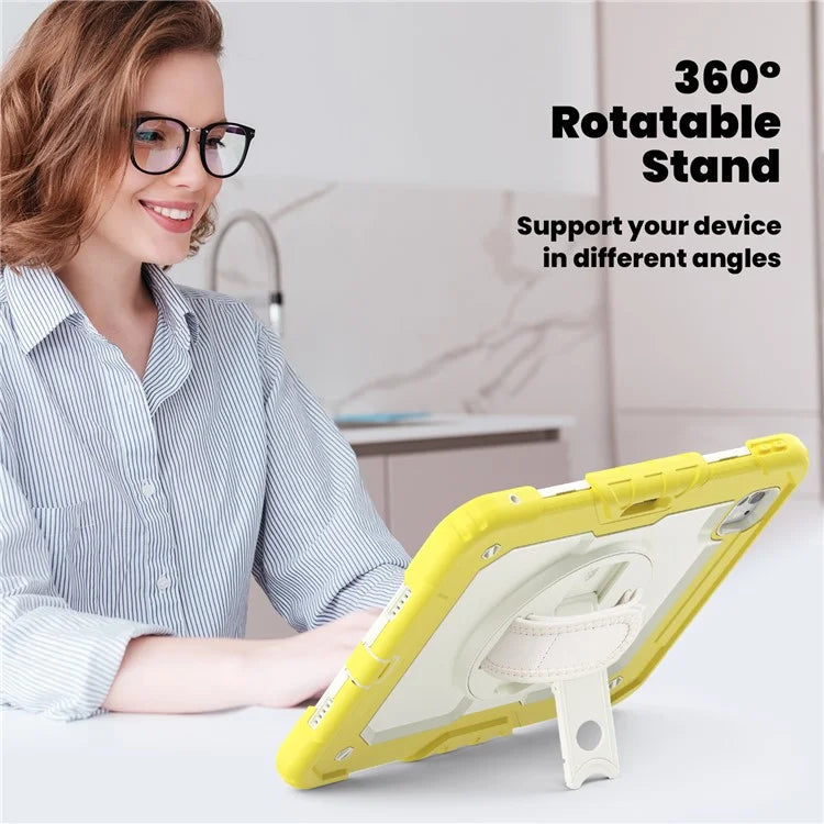 For iPad Pro 11 (2024) Case Hand Strap Kickstand PC+Silicone Tablet Cover with Shoulder Strap, PET Screen Film