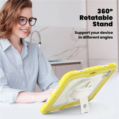 For iPad Pro 11 (2024) Case Hand Strap Kickstand PC+Silicone Tablet Cover with Shoulder Strap, PET Screen Film