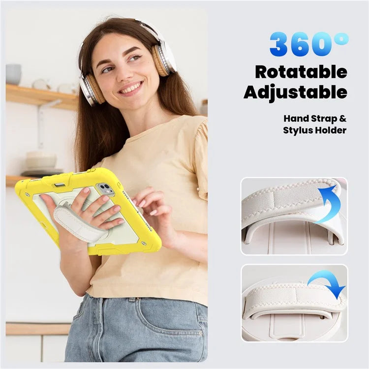 For iPad Pro 11 (2024) Case Hand Strap Kickstand PC+Silicone Tablet Cover with Shoulder Strap, PET Screen Film
