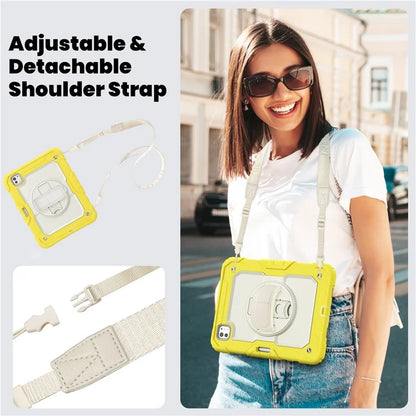 For iPad Pro 11 (2024) Case Hand Strap Kickstand PC+Silicone Tablet Cover with Shoulder Strap, PET Screen Film