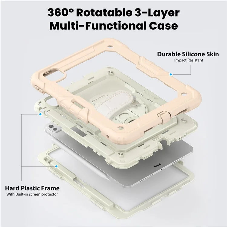 For iPad Pro 11 (2024) Case Hand Strap Kickstand PC+Silicone Tablet Cover with Shoulder Strap, PET Screen Film