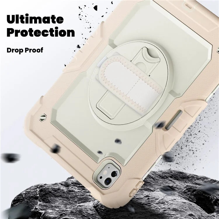 For iPad Pro 11 (2024) Case Hand Strap Kickstand PC+Silicone Tablet Cover with Shoulder Strap, PET Screen Film