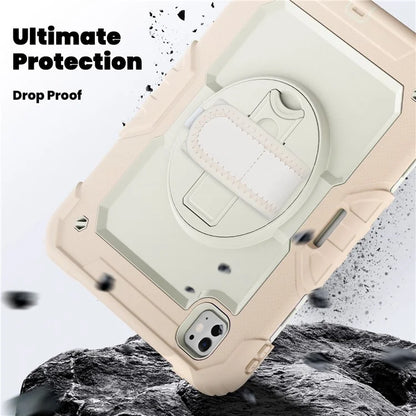 For iPad Pro 11 (2024) Case Hand Strap Kickstand PC+Silicone Tablet Cover with Shoulder Strap, PET Screen Film