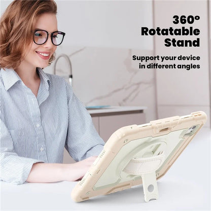For iPad Pro 11 (2024) Case Hand Strap Kickstand PC+Silicone Tablet Cover with Shoulder Strap, PET Screen Film
