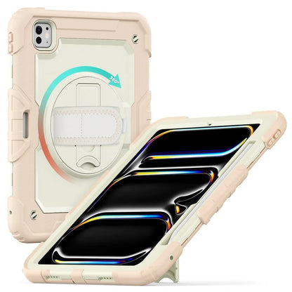 For iPad Pro 11 (2024) Case Hand Strap Kickstand PC+Silicone Tablet Cover with Shoulder Strap, PET Screen Film