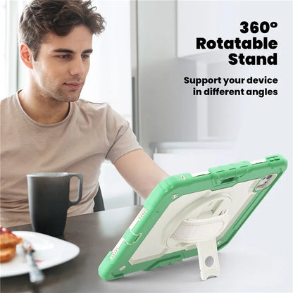 For iPad Pro 11 (2024) Case Hand Strap Kickstand PC+Silicone Tablet Cover with Shoulder Strap, PET Screen Film