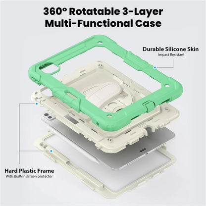 For iPad Pro 11 (2024) Case Hand Strap Kickstand PC+Silicone Tablet Cover with Shoulder Strap, PET Screen Film
