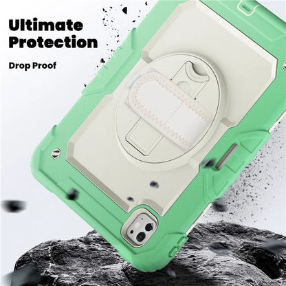 For iPad Pro 11 (2024) Case Hand Strap Kickstand PC+Silicone Tablet Cover with Shoulder Strap, PET Screen Film