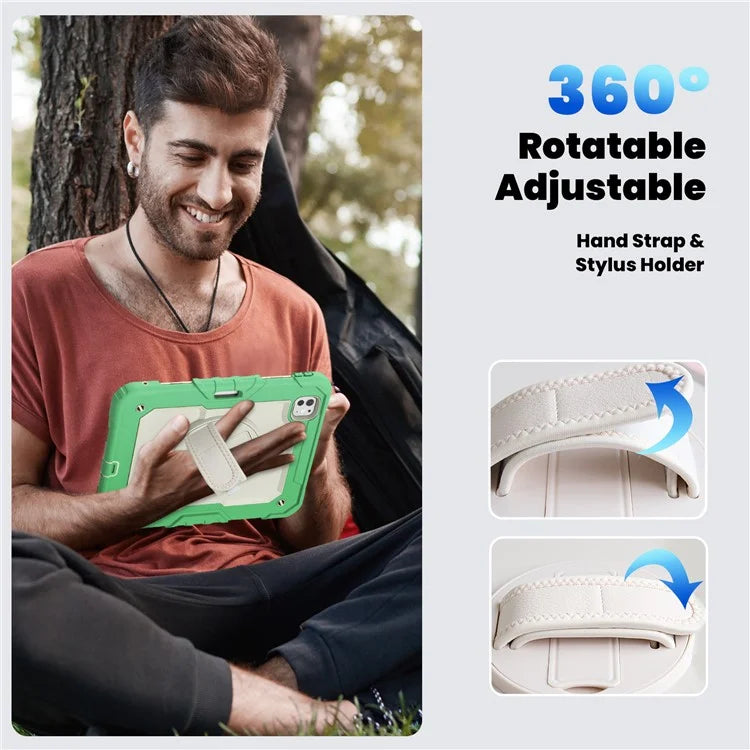 For iPad Pro 11 (2024) Case Hand Strap Kickstand PC+Silicone Tablet Cover with Shoulder Strap, PET Screen Film