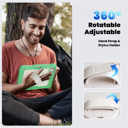 For iPad Pro 11 (2024) Case Hand Strap Kickstand PC+Silicone Tablet Cover with Shoulder Strap, PET Screen Film