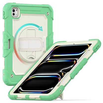 For iPad Pro 11 (2024) Case Hand Strap Kickstand PC+Silicone Tablet Cover with Shoulder Strap, PET Screen Film