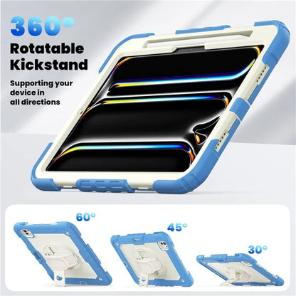For iPad Pro 11 (2024) Case Hand Strap Kickstand PC+Silicone Tablet Cover with Shoulder Strap, PET Screen Film