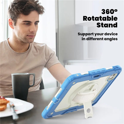 For iPad Pro 11 (2024) Case Hand Strap Kickstand PC+Silicone Tablet Cover with Shoulder Strap, PET Screen Film