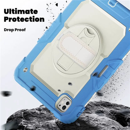 For iPad Pro 11 (2024) Case Hand Strap Kickstand PC+Silicone Tablet Cover with Shoulder Strap, PET Screen Film