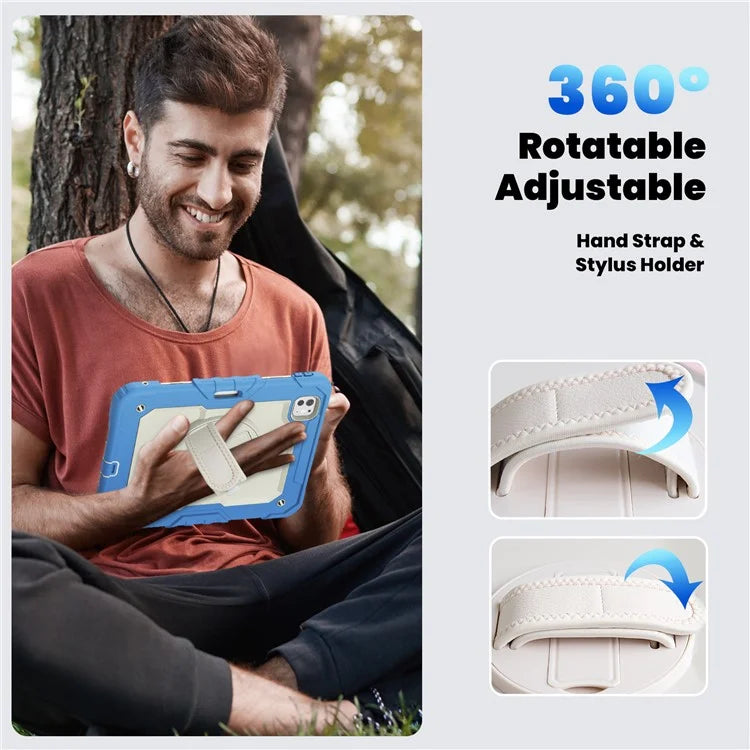 For iPad Pro 11 (2024) Case Hand Strap Kickstand PC+Silicone Tablet Cover with Shoulder Strap, PET Screen Film