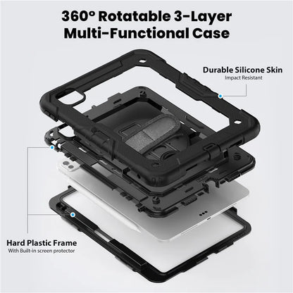 For iPad Pro 11 (2024) Case PC+Silicone Tablet Cover with Screen Protector Pencil Holder