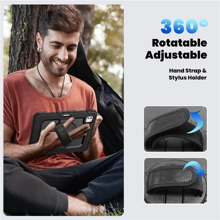 For iPad Pro 11 (2024) Case PC+Silicone Tablet Cover with Screen Protector Pencil Holder