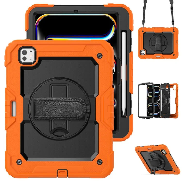 For iPad Pro 11 (2024) Case PC+Silicone Tablet Cover with Screen Protector Pencil Holder