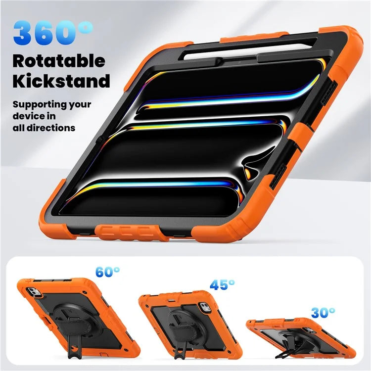 For iPad Pro 11 (2024) Case PC+Silicone Tablet Cover with Screen Protector Pencil Holder