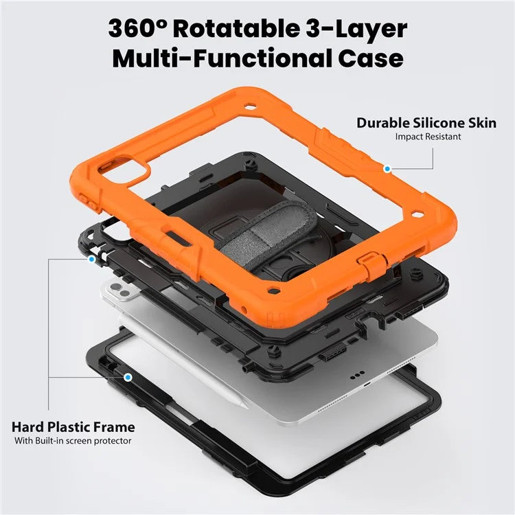 For iPad Pro 11 (2024) Case PC+Silicone Tablet Cover with Screen Protector Pencil Holder