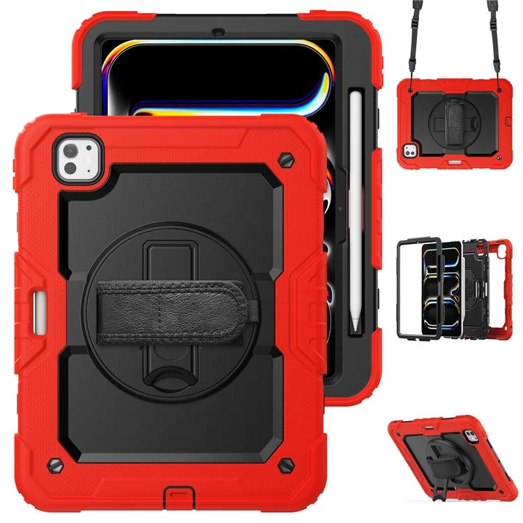 For iPad Pro 11 (2024) Case PC+Silicone Tablet Cover with Screen Protector Pencil Holder